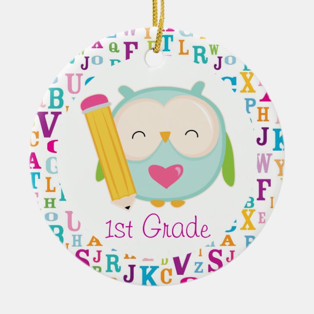 1st Grade Personalized Owl Teacher Ornament (Front)