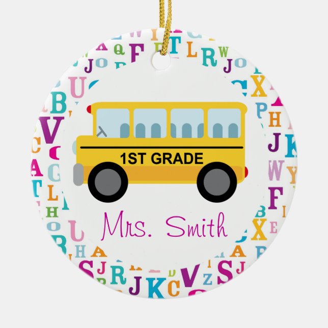 1st Grade Personalized School Bus Teacher Ornament (Front)