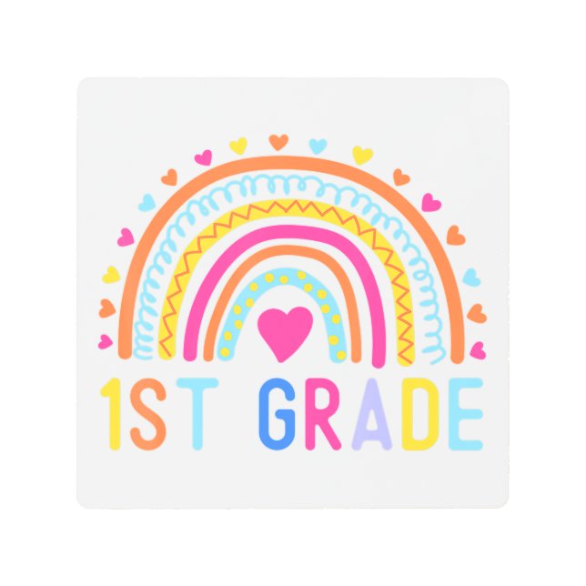 1st Grade Rainbow Girls Boys Teacher Hello First G Metal Print (Front)