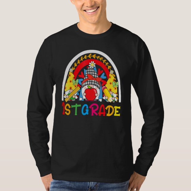 1st Grade  Rainbow Gnomes Happy First Day Of Schoo T-Shirt (Front)