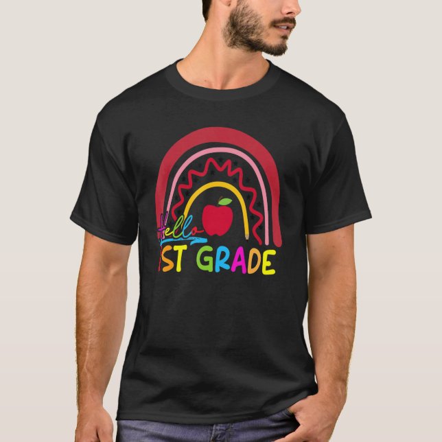 1st Grade Rainbow Teacher Hello First Grade Back T T-Shirt (Front)