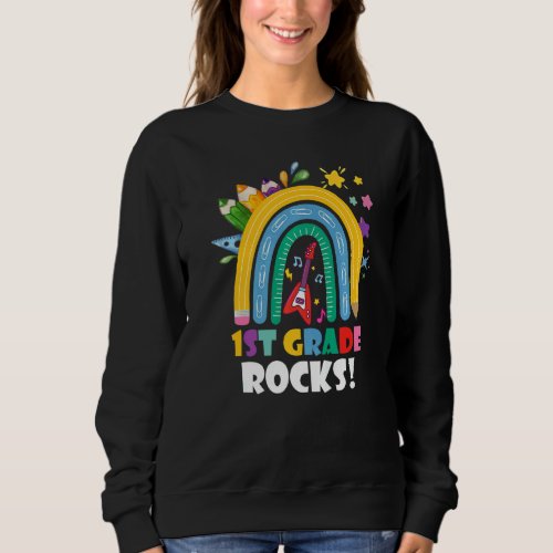 1st Grade Rocks Boho Rainbow Kids Girls Boy Teache Sweatshirt