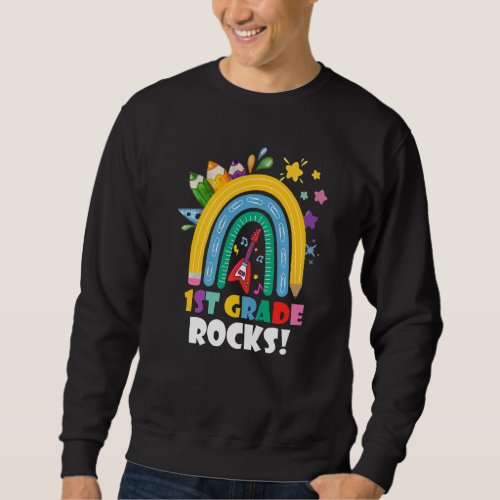 1st Grade Rocks Boho Rainbow Kids Girls Boy Teache Sweatshirt