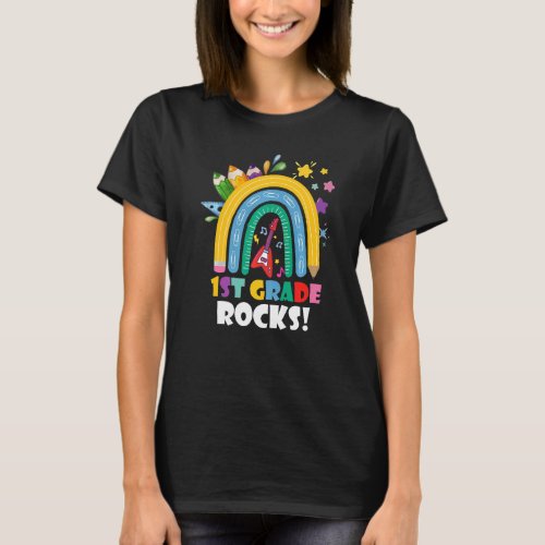 1st Grade Rocks Boho Rainbow Kids Girls Boy Teache T_Shirt