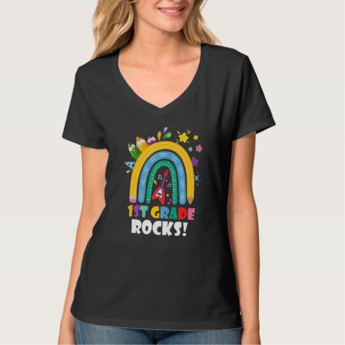 1st Grade Rocks Boho Rainbow Kids Girls Boy Teache T_Shirt