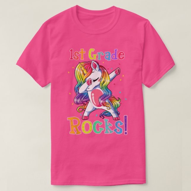 1st Grade Rocks Dabbing Unicorn Funny Back To Scho T-Shirt (Design Front)