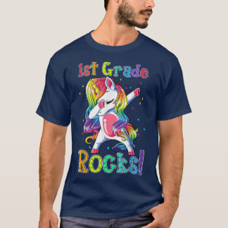 1st Grade Rocks Dabbing Unicorn Funny Back To Scho T-Shirt