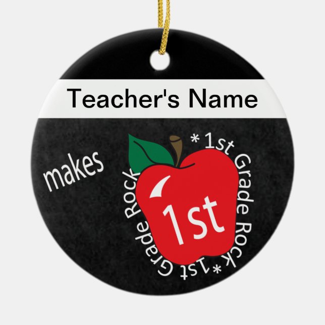 1st Grade Rocks | School Teacher | Chalkboard Ceramic Ornament (Front)