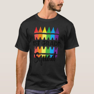 1st Grade Squad Crayon Back To School Teacher Kid T-Shirt
