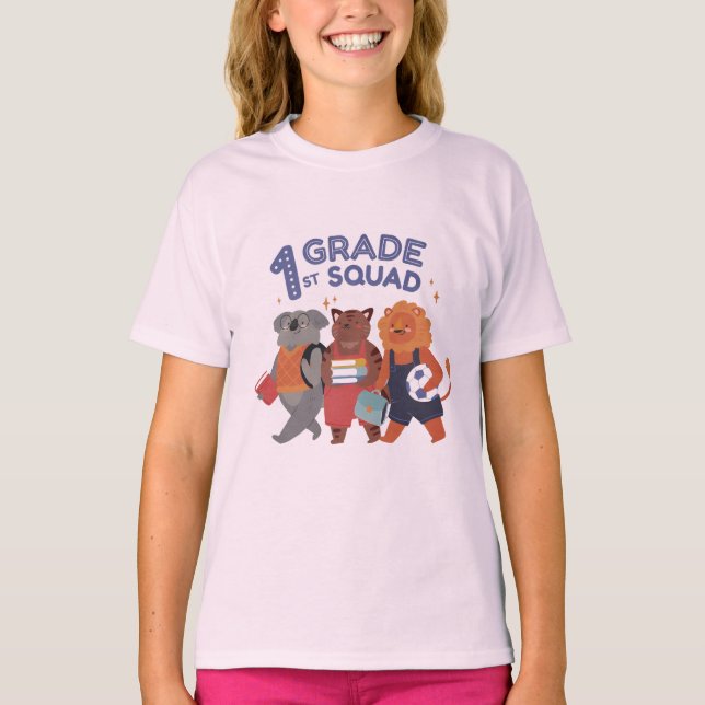 1st Grade Squad Cute Animal Design T-Shirt (Front)