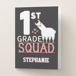 1st Grade Squad   Cute Llama Pink & White Pocket Folder