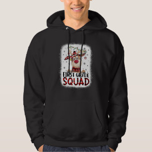 1st Grade Squad Plaid Reindeer Santa Hat Teacher C Hoodie