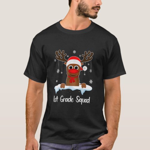 1st Grade Squad Xmas Reindeer Santa Hat Christmas  T_Shirt