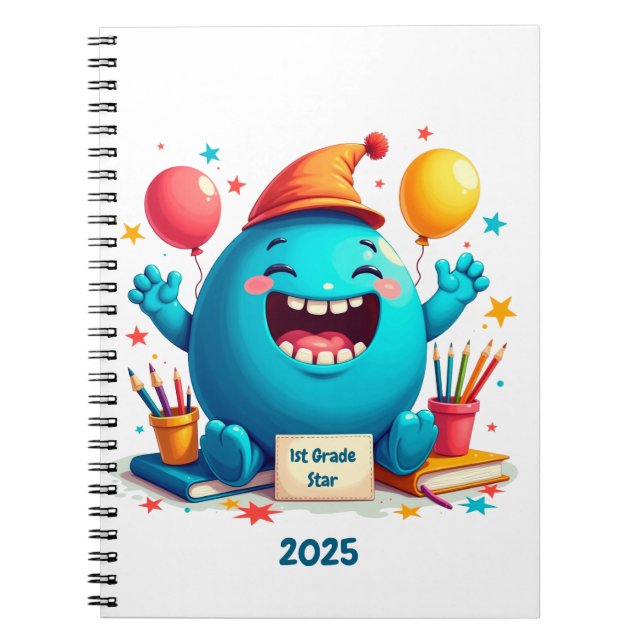 1st Grade Star Celebration – Cute Cartoon Design Notebook (Front)