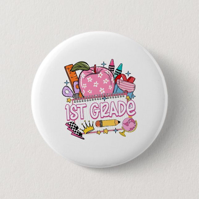 1st Grade Teacher Back To School Apple Notebook Re Button (Front)