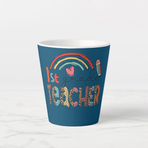 1st Grade Teacher Crayon Rainbow Apple Back To Latte Mug