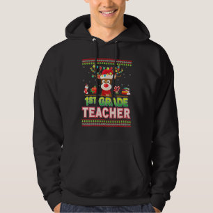 1st Grade Teacher Reindeer Christmas Light First S Hoodie