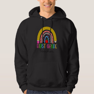 1st Grade Teacher Teach Love Inspire Rainbow Back  Hoodie