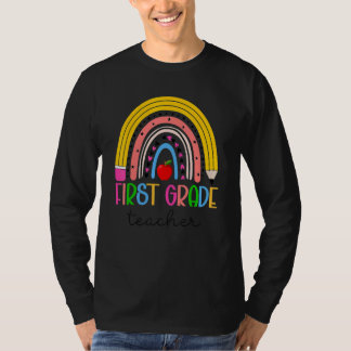 1st Grade Teacher Teach Love Inspire Rainbow Back  T-Shirt