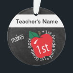 1st Grade 🍎 Teachers Rock | Chalkboard Ornament<br><div class="desc">My Teacher Makes 1st Grade Rock | Chalkboard styled Ornament with a red apple ready for you to personalize. Available designs - K thru 4th grade. . 🥇AN ORIGINAL COPYRIGHT ART DESIGN by Donna Siegrist ONLY AVAILABLE ON ZAZZLE! ✔NOTE: ONLY CHANGE THE TEMPLATE AREAS NEEDED! 😀 If needed, you can...</div>