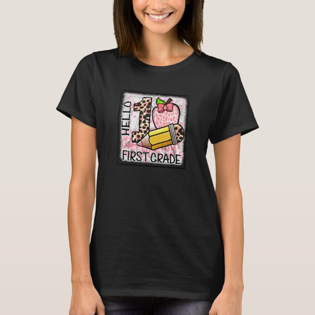 1st Grade Team Apple Leopard First Grade Student T T-Shirt (Front)
