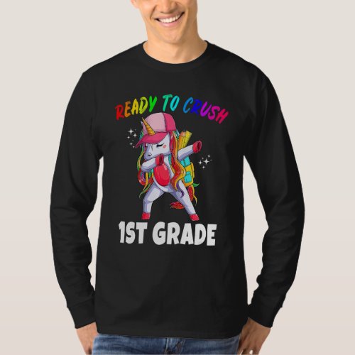 1st Grade Unicorn First Day Of School  Girls Rainb T_Shirt