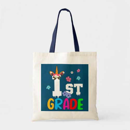 1st Grade Unicorn Flowers Lover Matching Student Tote Bag