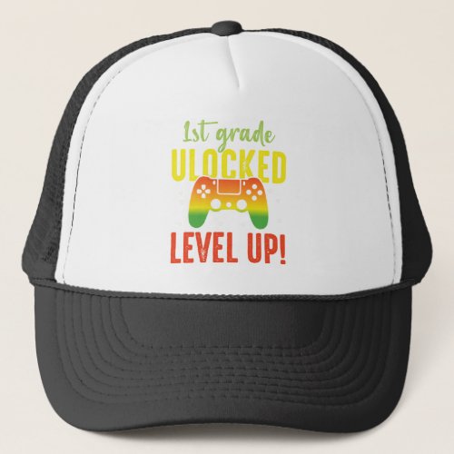 1st Grade Unlocked Level Up Game Controller Trucker Hat