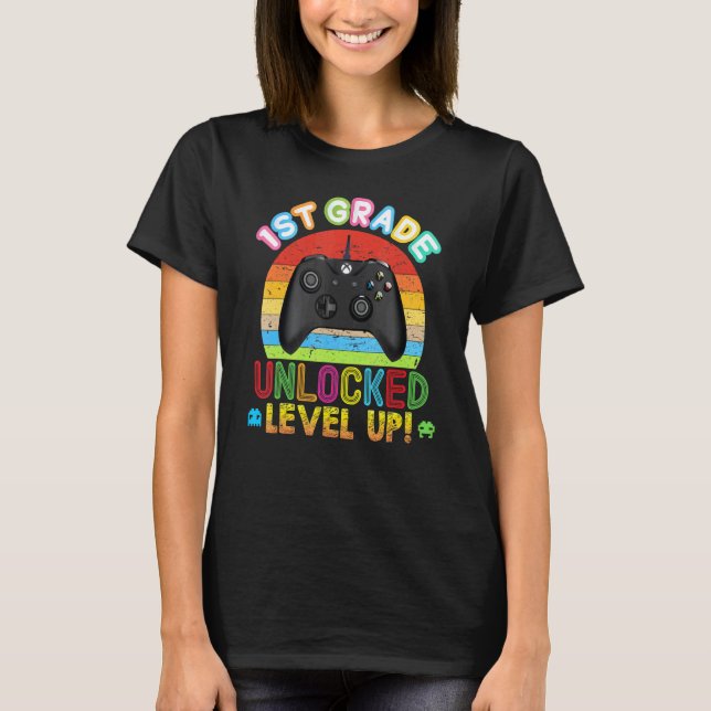 1st Grade Unlocked Level Up Video Game Console Bac T-Shirt (Front)
