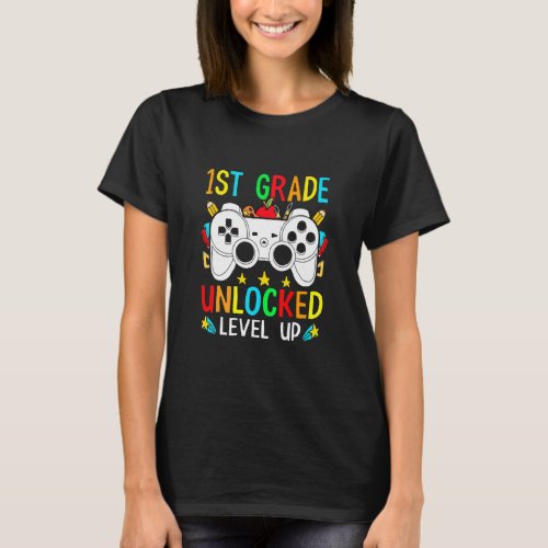 1st Grade Unlocked Level Up Video Gamer Boys Back  T_Shirt