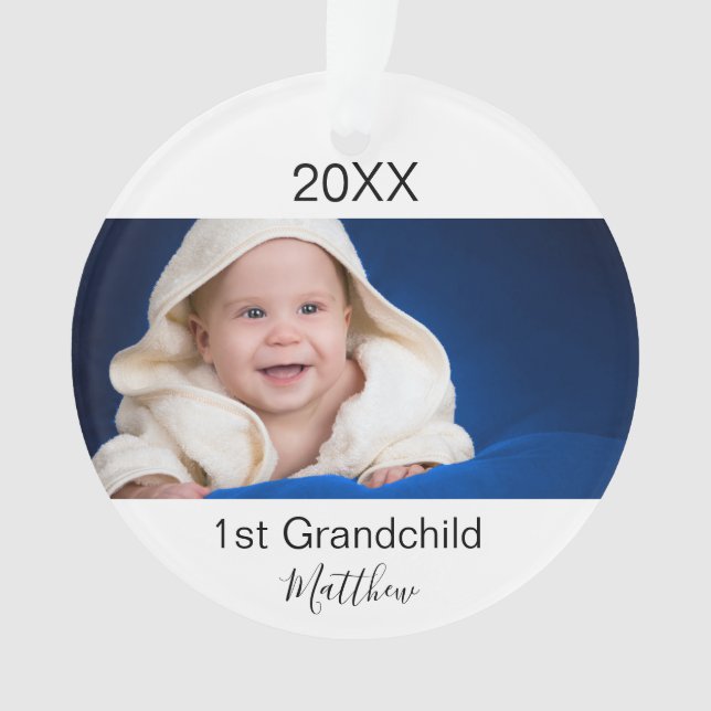 1st Grandchild baby photo grandparents Ornament (Front)