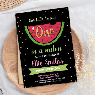 1st Green Watermelon Birthday Invitations