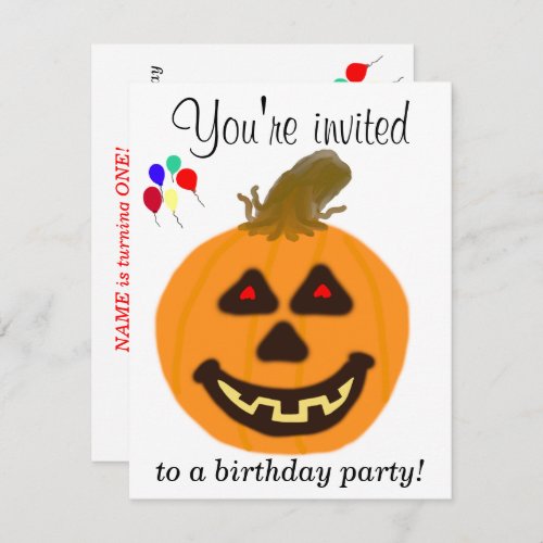 1st Halloween Birthday Party Invitations CUSTOMIZE