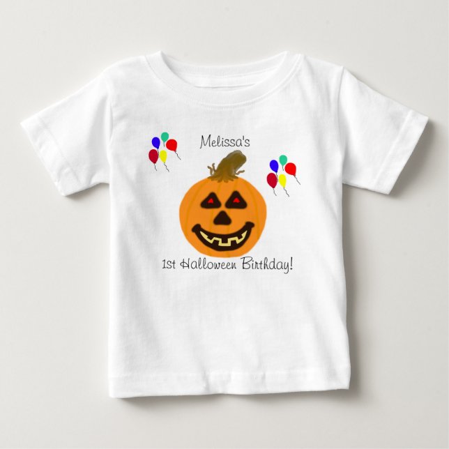 1st Halloween Birthday Pumpkin & Balloons T-Shirt (Front)