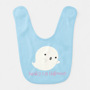 1st Halloween cute blue pink ghost personalized Baby Bib