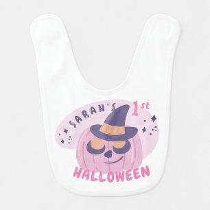 1st Halloween Cute Pink & Purple Pumpkin Hat Baby Bib