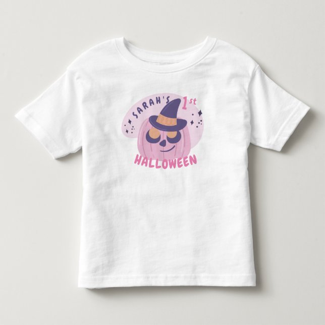 1st Halloween Cute Pink & Purple Pumpkin Hat Toddler T-shirt (Front)