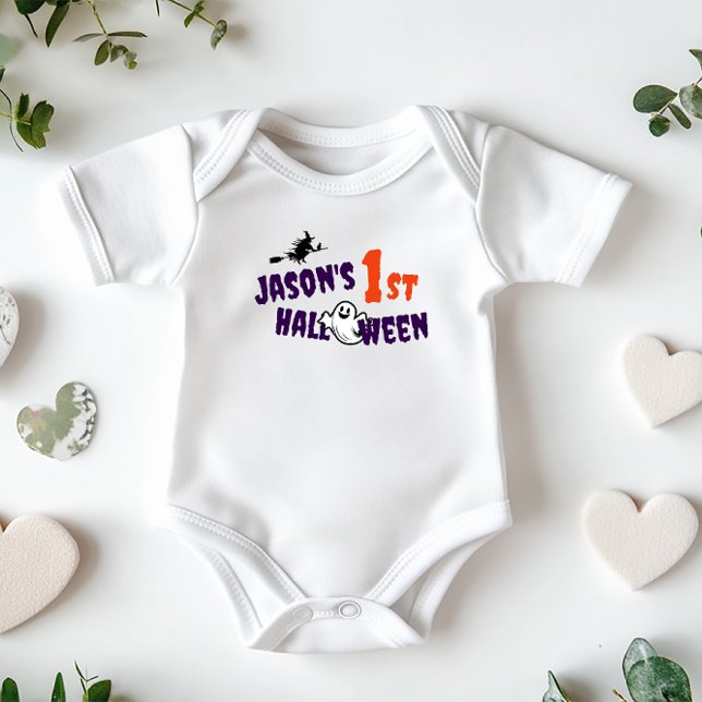 1st Halloween ghost purple typography witch Baby Bodysuit (Creator Uploaded)
