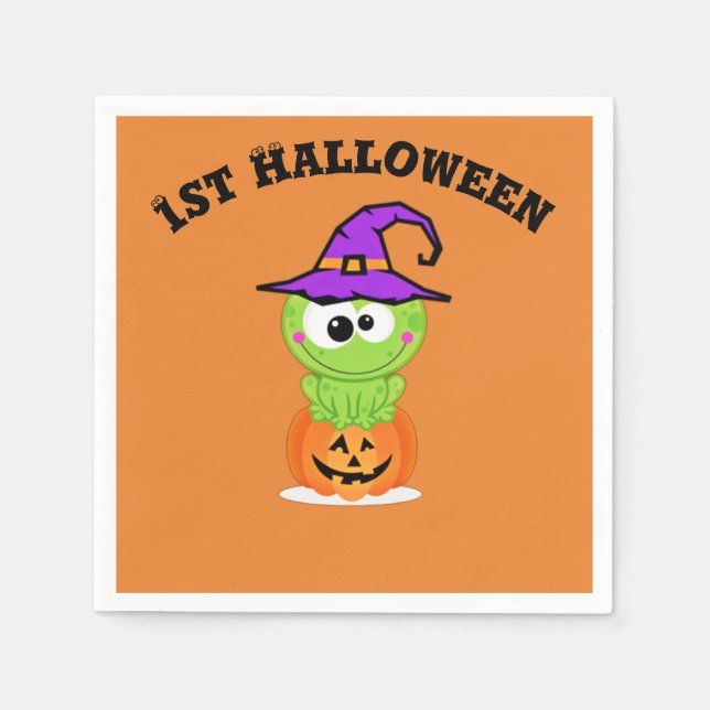 1st Halloween Little Witch Frog Paper Napkins (Front)