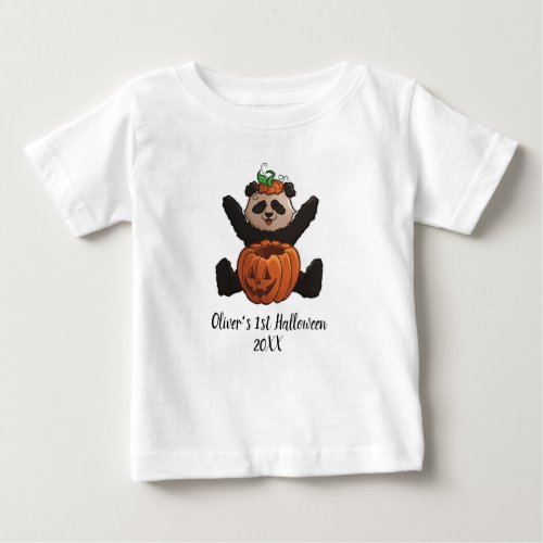 1st Halloween Pumpkin Panda Personalized Baby T_Shirt