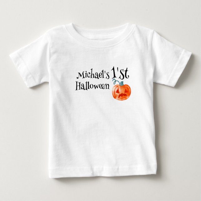 1st Halloween Pumpkin Personalized Baby Boy T-Shirt (Front)