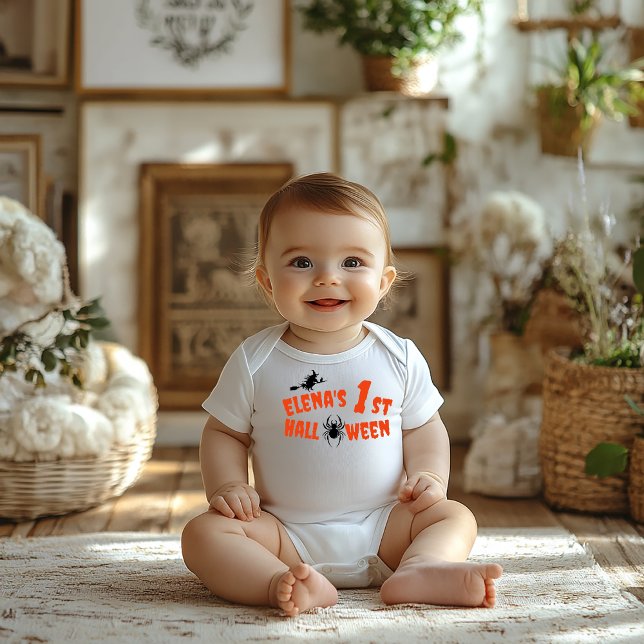 1st Halloween spider orange typography witch Baby Bodysuit (Creator Uploaded)