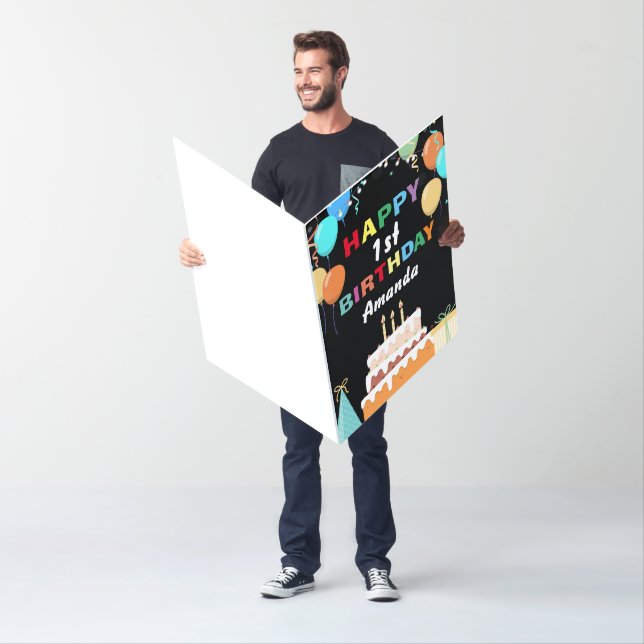 1st Happy Birthday Cake Black Extra Large Jumbo Card (In Situ)