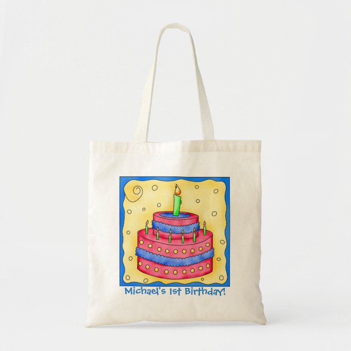 1st Happy Birthday Cake Name Personalized Boy Gift Tote Bag Zazzle Com