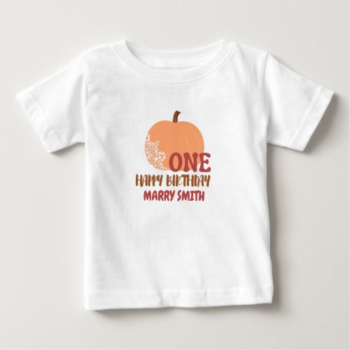 1st Happy Birthday  Decorative Pumpkin Edit Name Baby T_Shirt