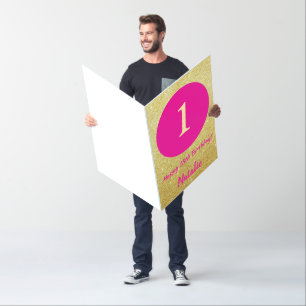 1st Happy Birthday Hot Pink Gold Extra Large Card