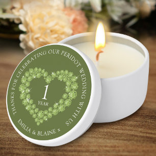 1st heart peridot wedding anniversary green custom mini candle favors