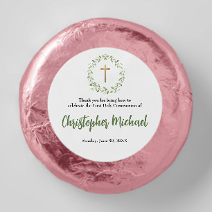 1st Holy Communion Green Gold Cross wreath custom Dipped Oreo Cookie Favors