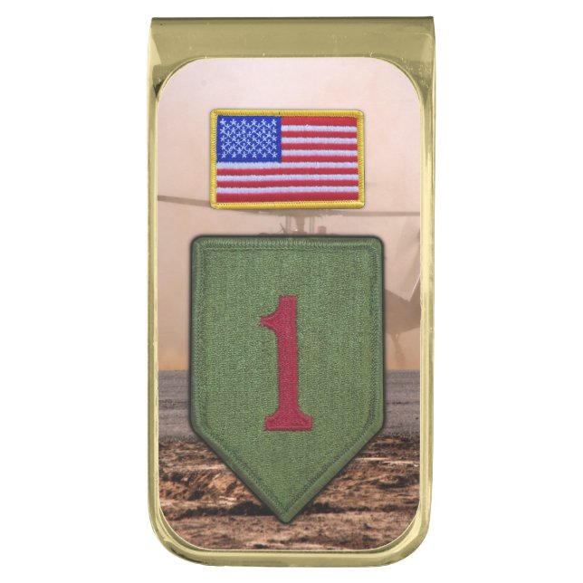 1st infantry big red 1 veterans vets patch gold finish money clip (Front Vertical)