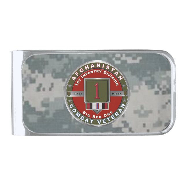 1st Infantry Division Afghanistan Veteran Silver Finish Money Clip (Front)